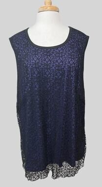 TanJay Lace Crochet Tank Top Womens 3X Purple Black Gothic Whimsygoth